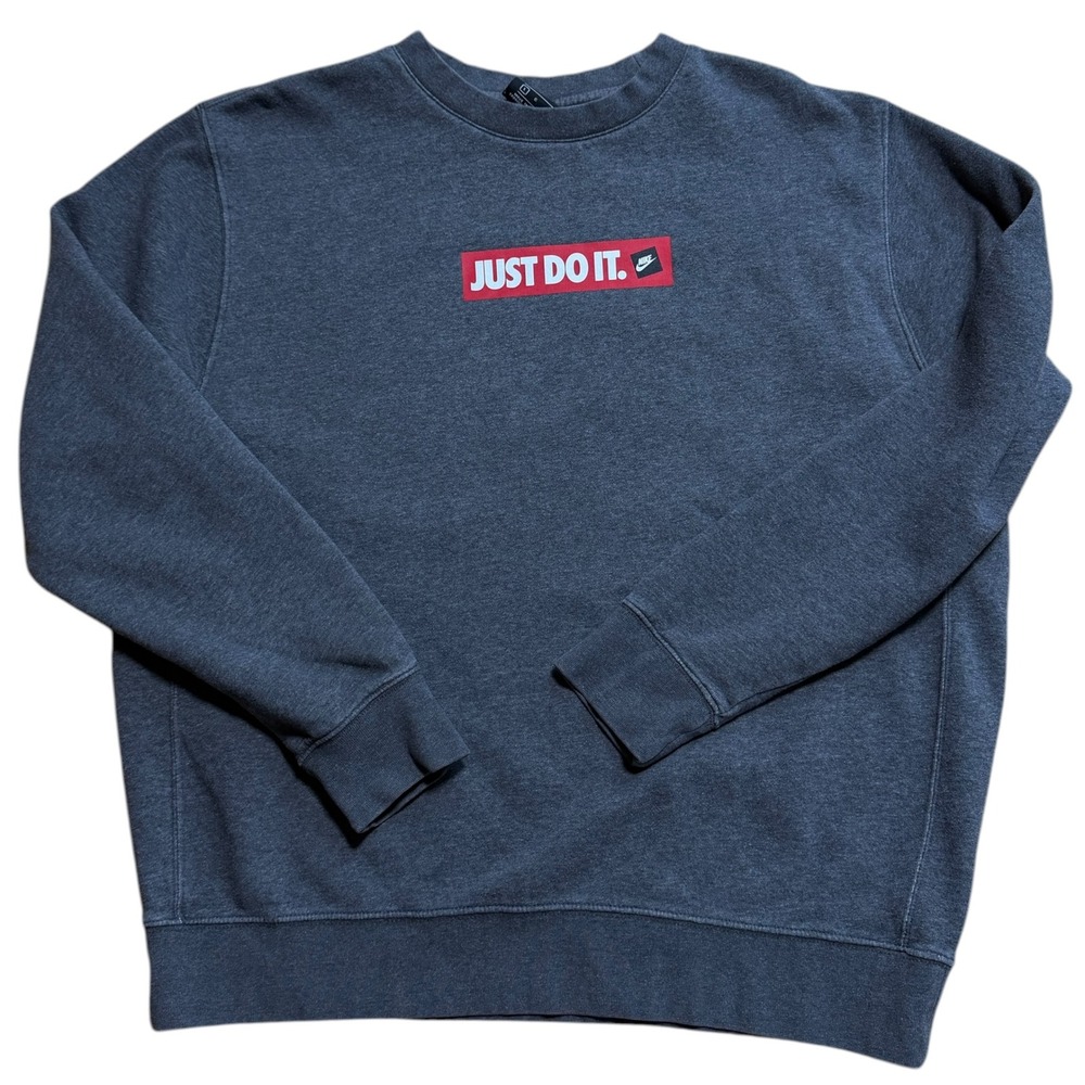 Nike Sweatshirt Mens Large Dark Gray Excellent Just Do It‎ Box Logo Fleece Crew